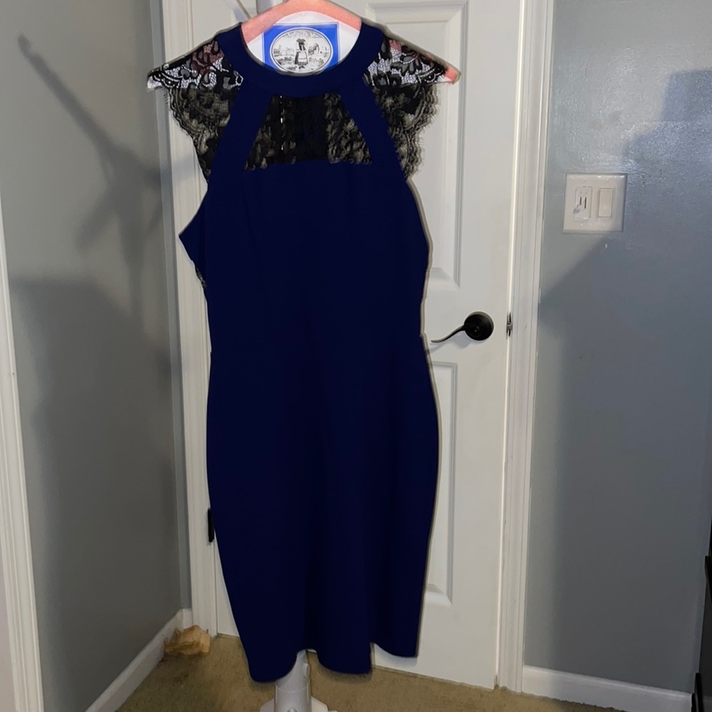 Navy dress with black lace